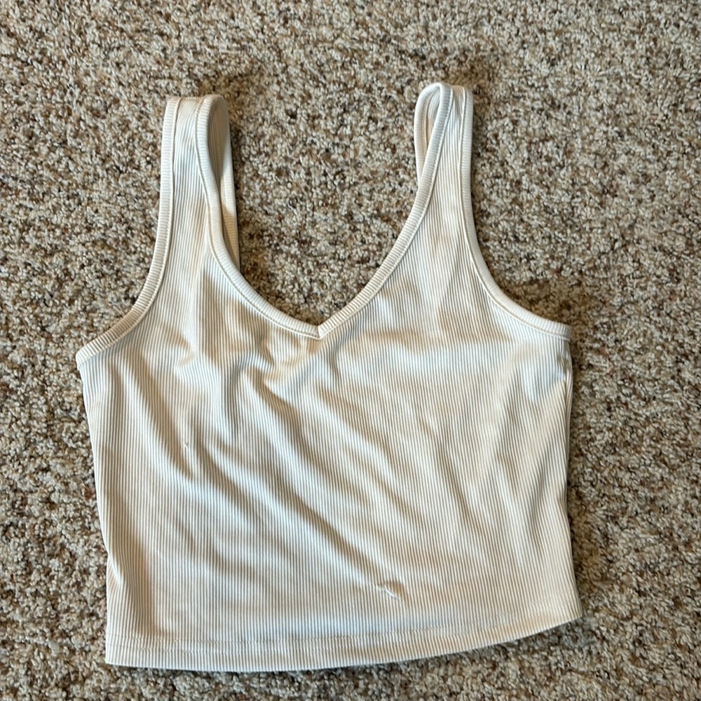 cream ribbed tank, cropped